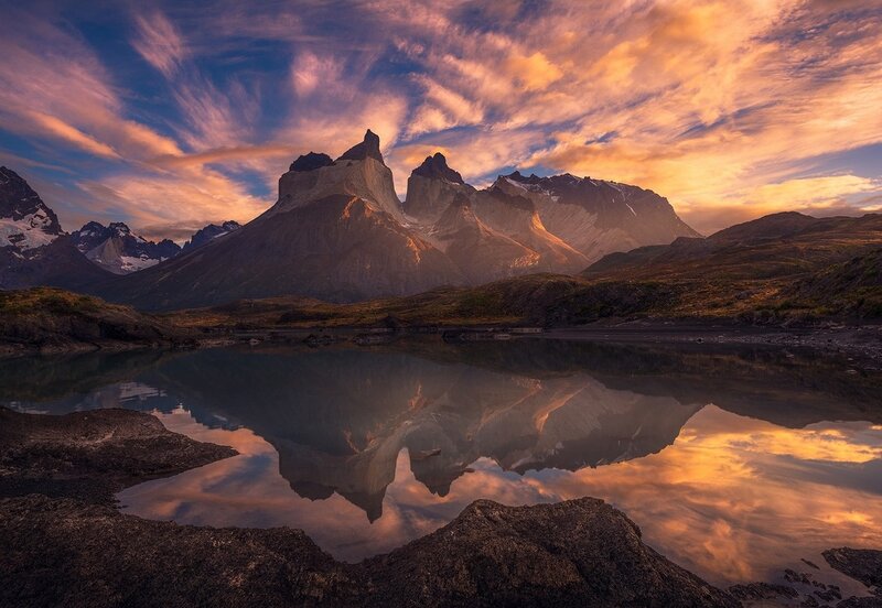 Mountain Peaks Reflection — Orange