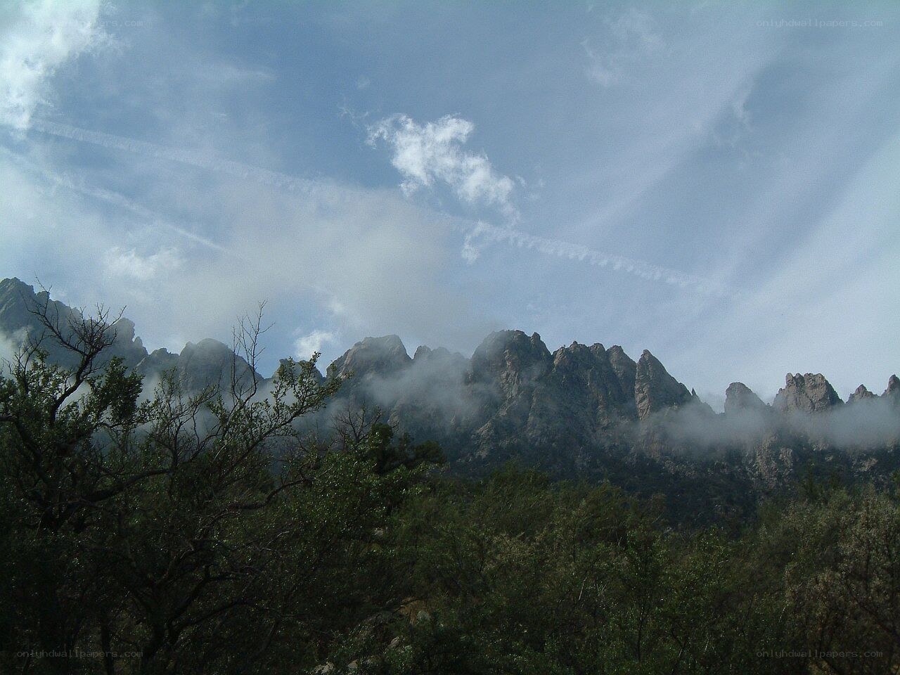 Mountain peaks shrouded in mist
