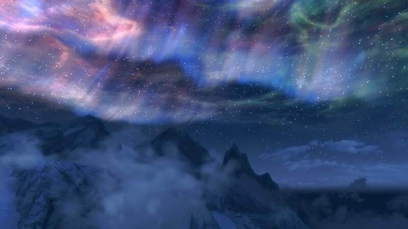 Mountain Peaks under Aurora