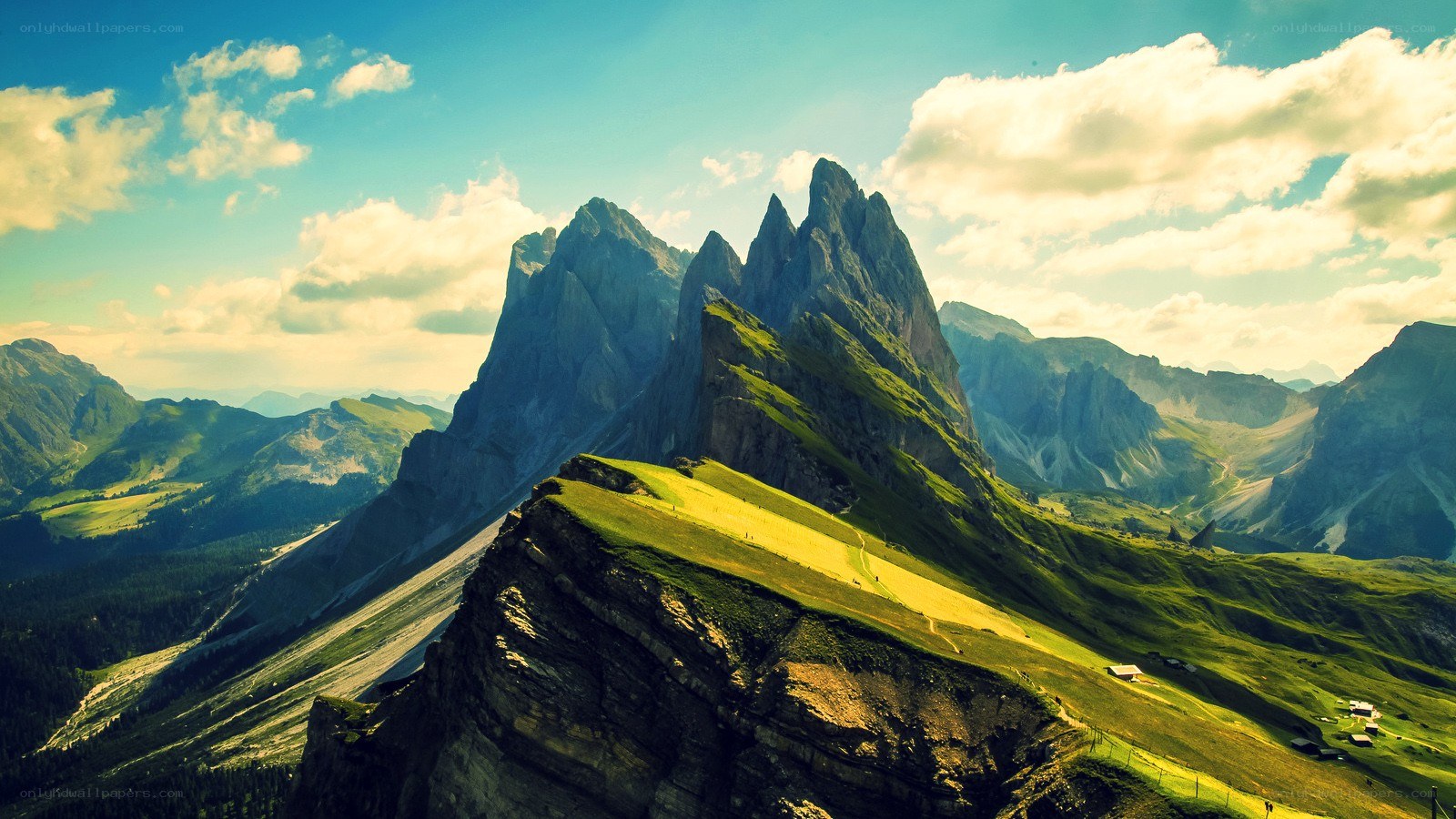 Mountain peaks under blue sky