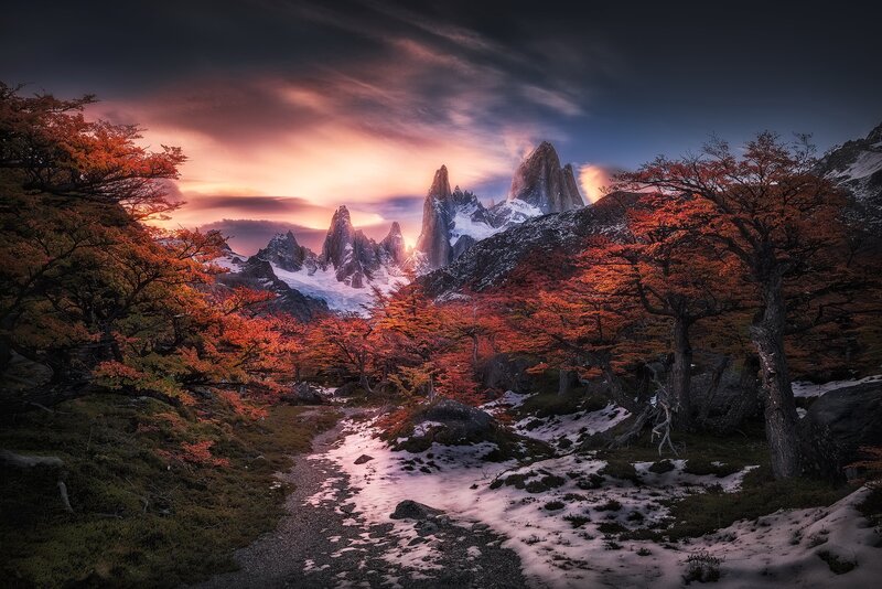 Mountain Peaks with Autumn Trees