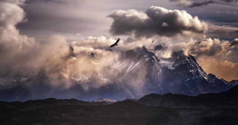 Mountain Peaks with Birds