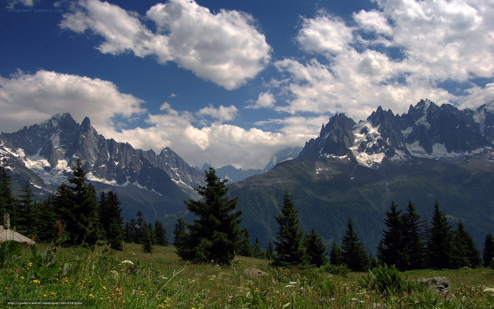 Mountain peaks with clouds
