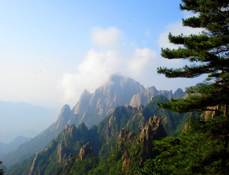 Mountain peaks with clouds