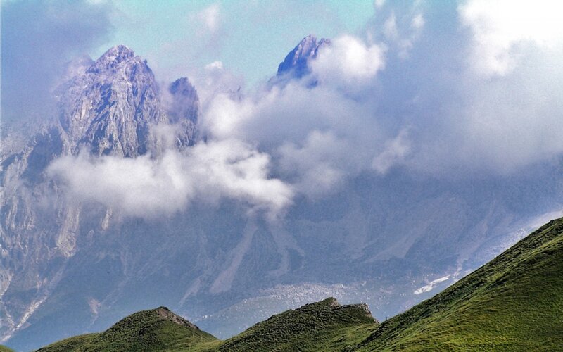 Mountain Peaks with Clouds — Blue, Dramatic, Afternoon