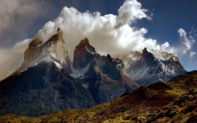 Mountain Peaks with Clouds — Blue, Dramatic, Photograph