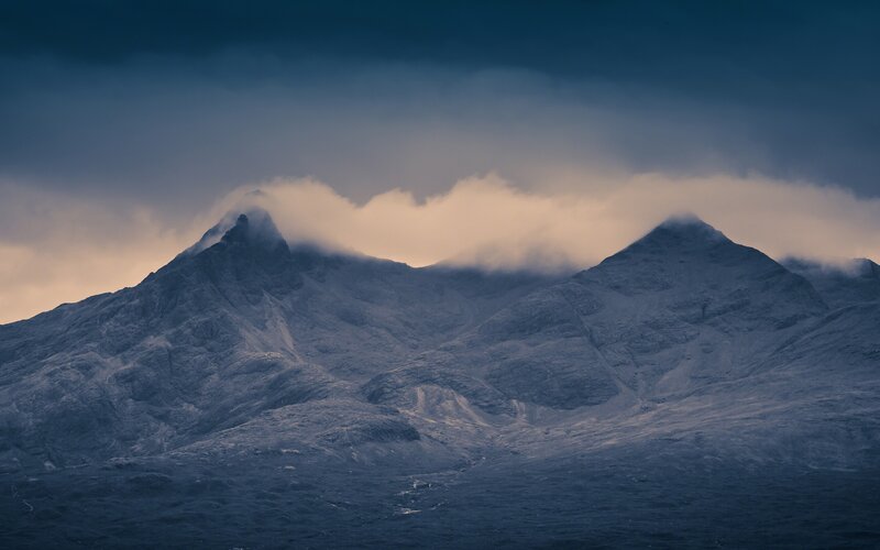 Mountain Peaks with Clouds — Blue, Dramatic, Sunset