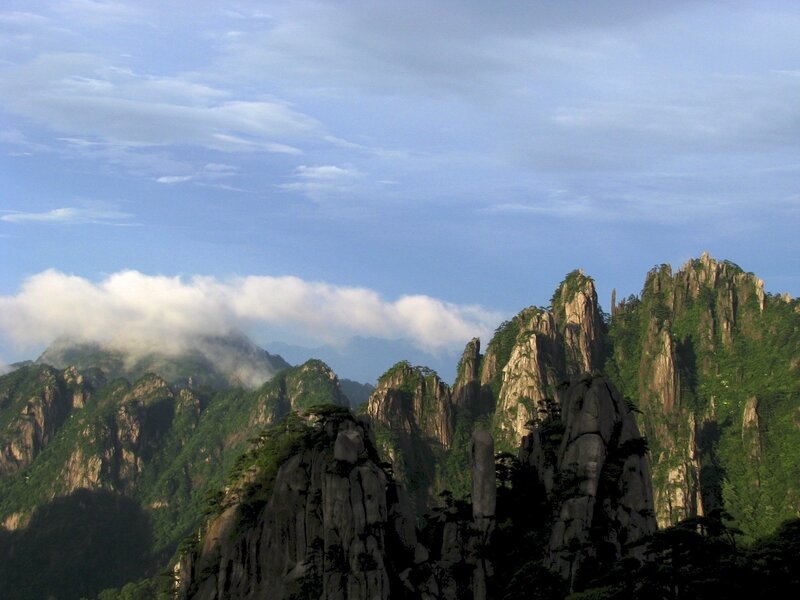 Mountain Peaks with Clouds — Blue, Serene