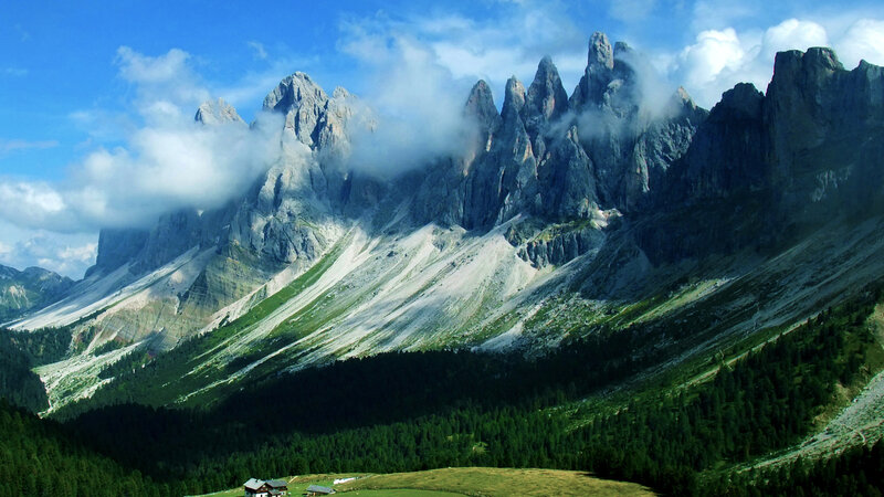 Mountain Peaks with Clouds — Blue