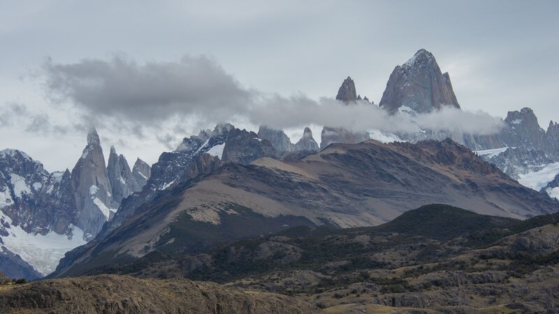 Mountain Peaks with Clouds — Gray, Dramatic