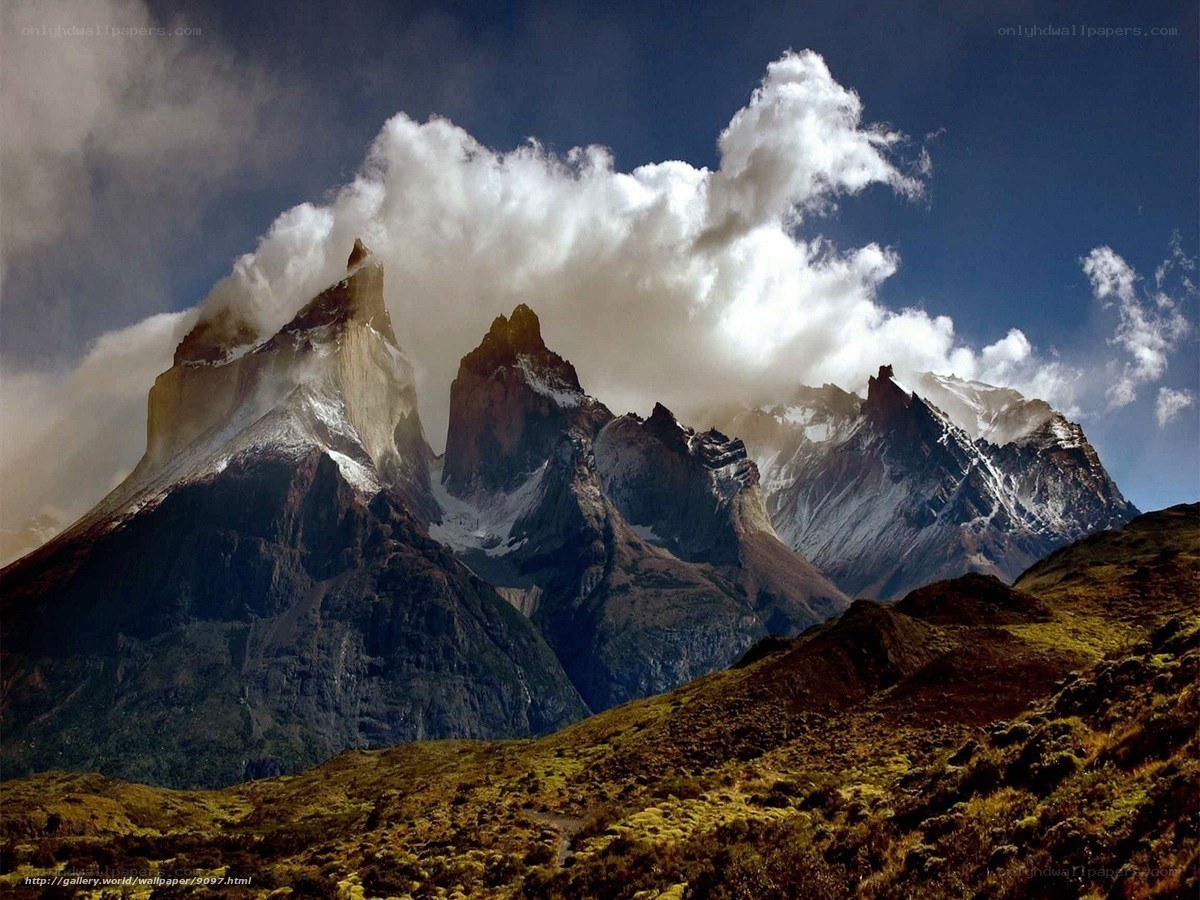 Mountain peaks with clouds