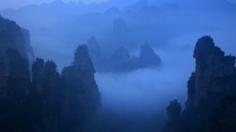 Mountain Pillars in Fog