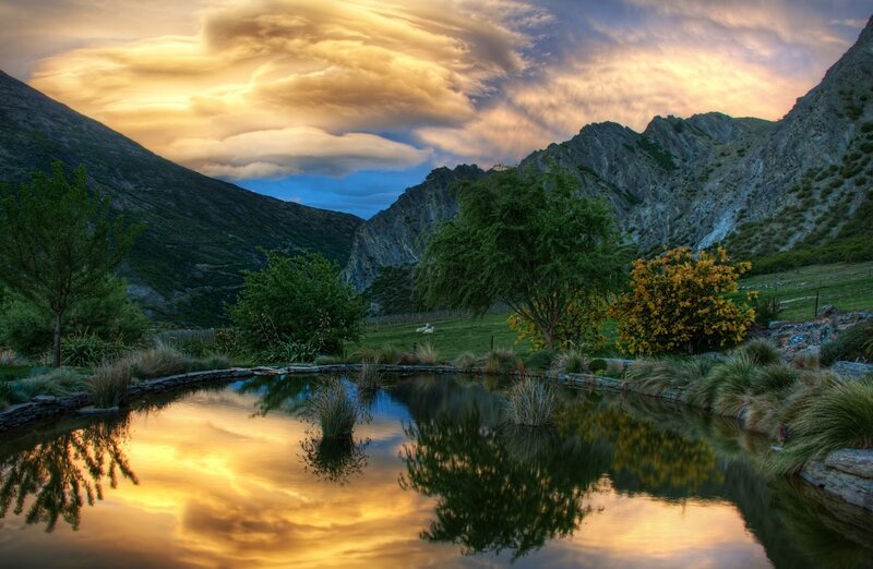 Mountain Pond at Sunset — Yellow