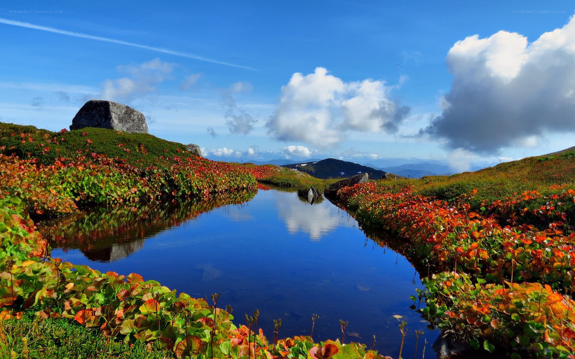 Mountain pond with autumn foliage