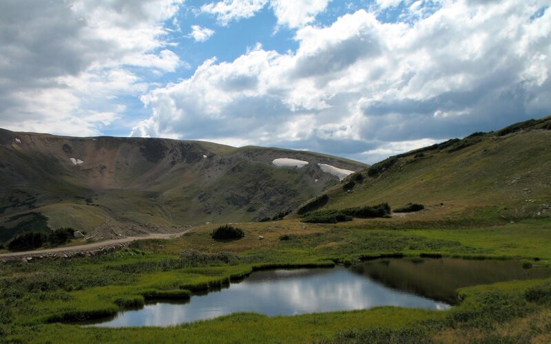 Mountain Pond with Snow — Green