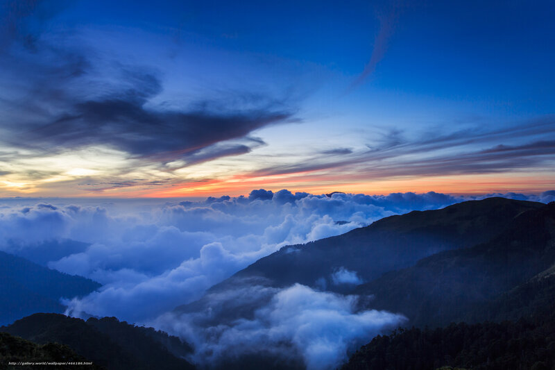 Mountain Range Above Clouds — Blue, Serene, Sunrise, Photograph