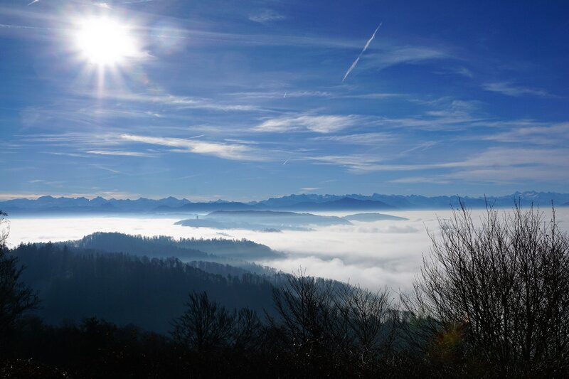 Mountain Range Above Clouds — Blue, Serene