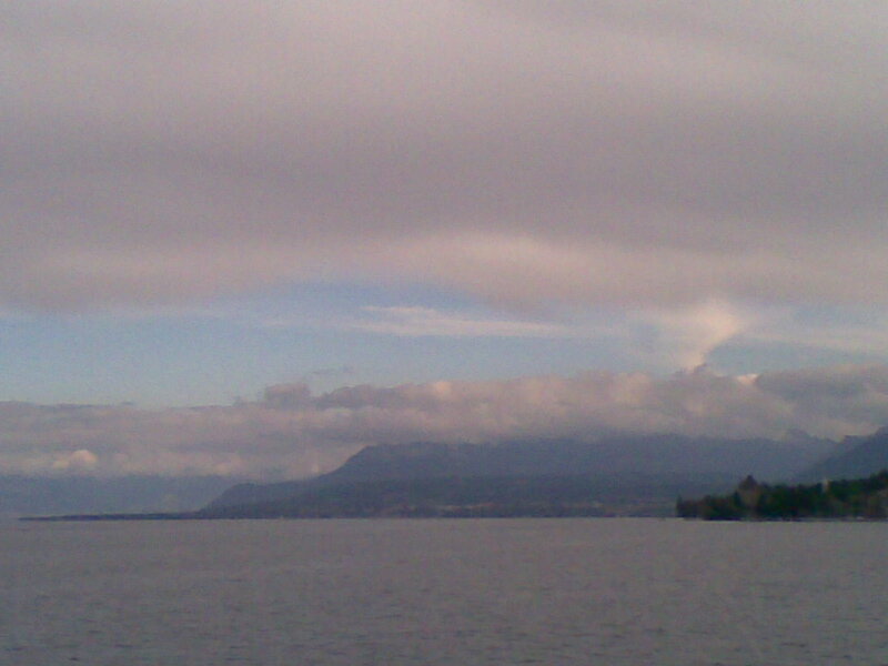 Mountain Range Across Lake — Gray