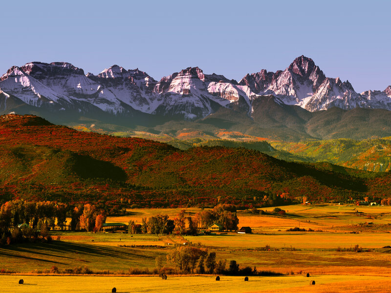 Mountain Range and Autumn Fields