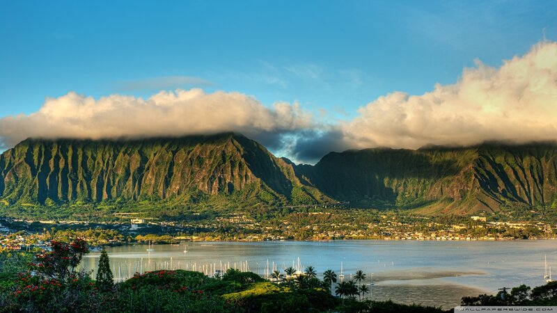 Mountain Range and Bay — Blue