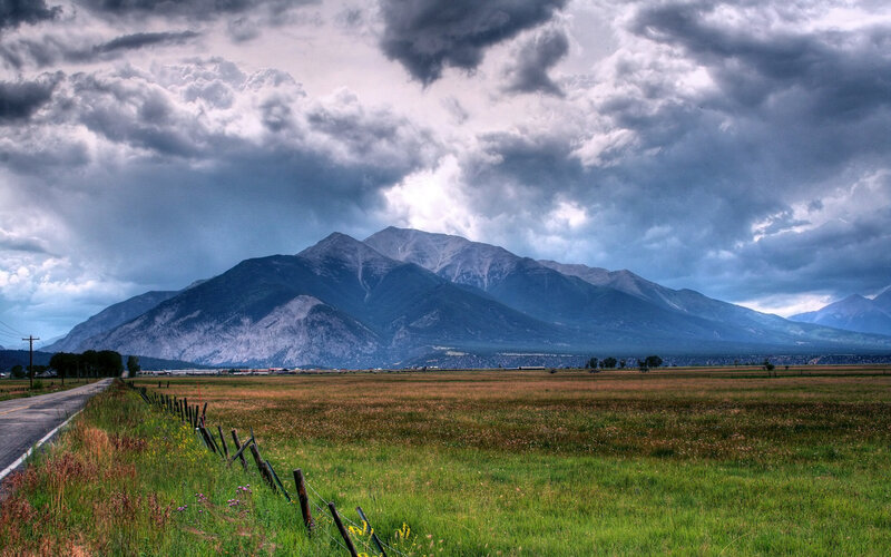 Mountain Range and Field — Green, Dramatic, Photograph