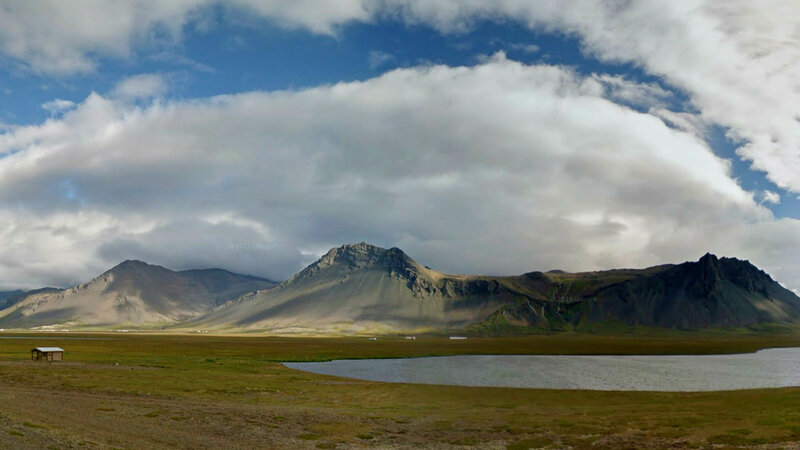 Mountain Range and Lake — Blue, Dramatic, Afternoon, Photograph, Clouds, Grassland