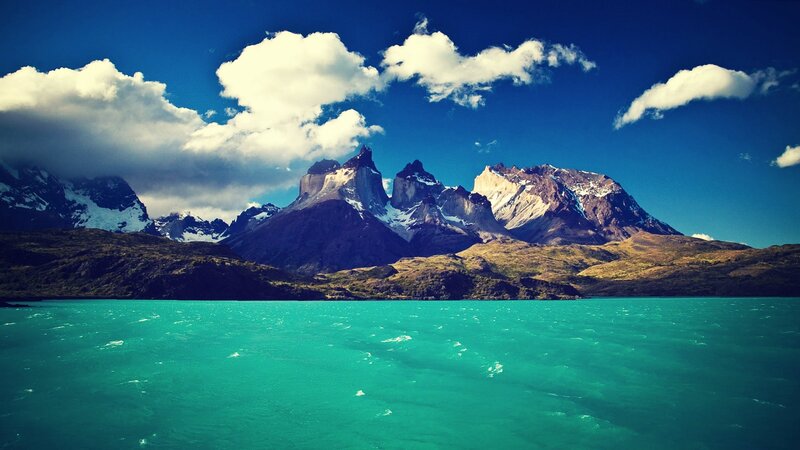 Mountain Range and Lake — Blue, Dramatic, Afternoon, Photograph, Clouds, Snow