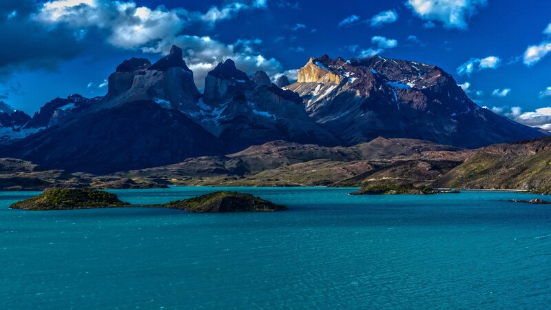 Mountain Range and Lake — Blue, Dramatic, Afternoon, Photograph, Clouds