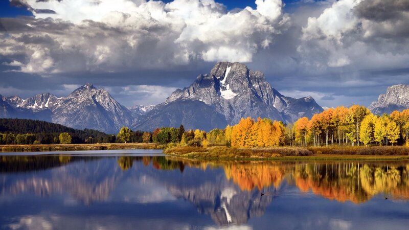 Mountain Range and Lake — Blue, Dramatic, Autumn, Photograph