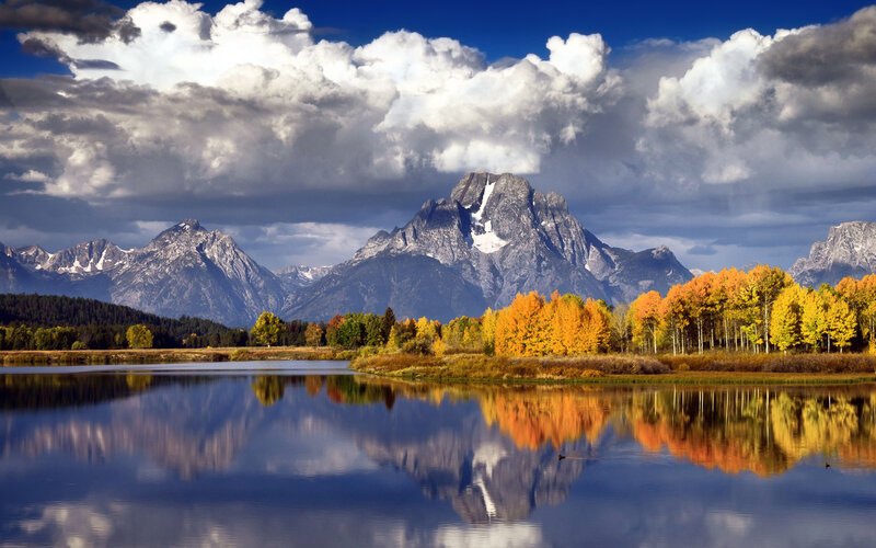 Mountain Range and Lake — Blue, Dramatic, Autumn
