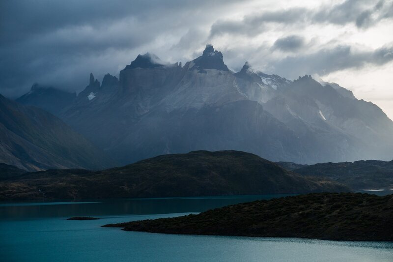 Mountain Range and Lake — Blue, Dramatic, Morning