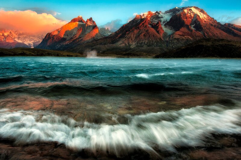 Mountain Range and Lake — Blue, Dramatic, Sunrise, Photograph, Mountains