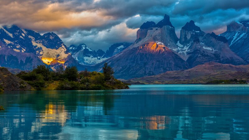 Mountain Range and Lake — Blue, Dramatic, Sunset, Photograph, Mountains, Clouds