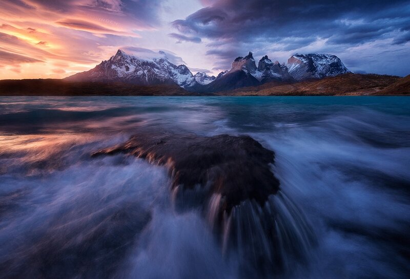 Mountain Range and Lake — Blue, Dramatic, Sunset, Photograph, Mountains, Sky