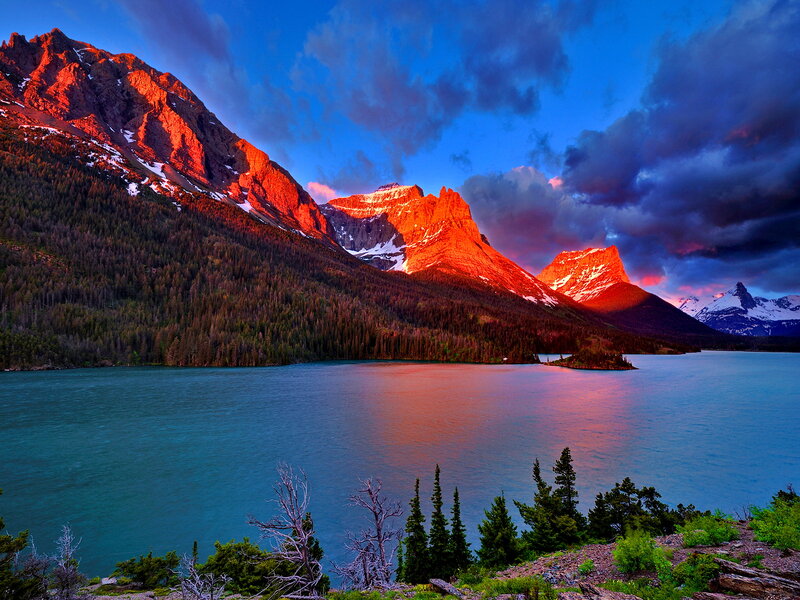 Mountain Range and Lake — Blue, Dramatic, Sunset, Photograph