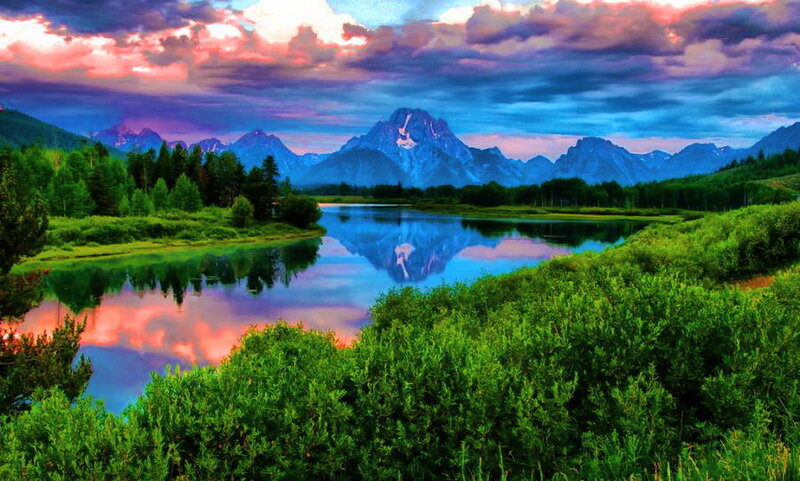 Mountain Range and Lake — Blue, Dramatic, Sunset