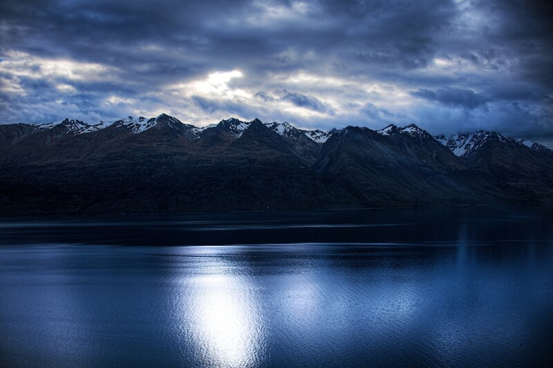 Mountain Range and Lake — Blue, Dramatic