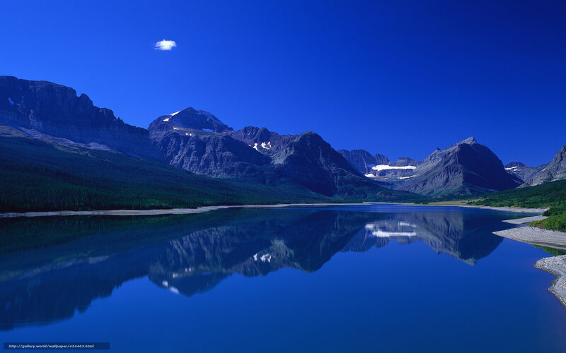 Mountain Range and Lake — Blue, Serene, Afternoon, Photograph, Cloud