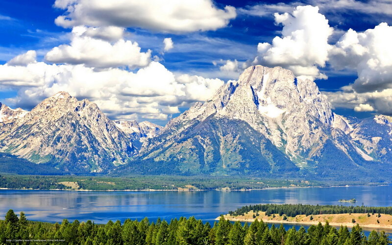 Mountain Range and Lake — Blue, Serene, Afternoon, Photograph, Clouds, Trees