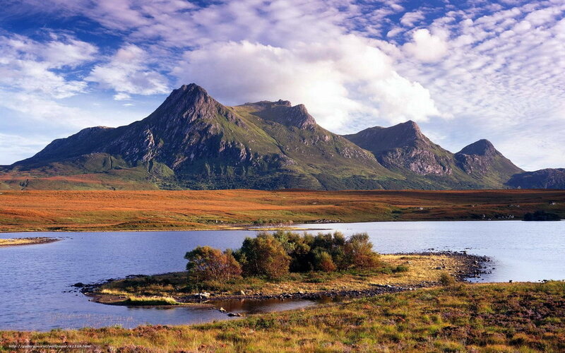 Mountain Range and Lake — Blue, Serene, Afternoon, Photograph, Island, Clouds
