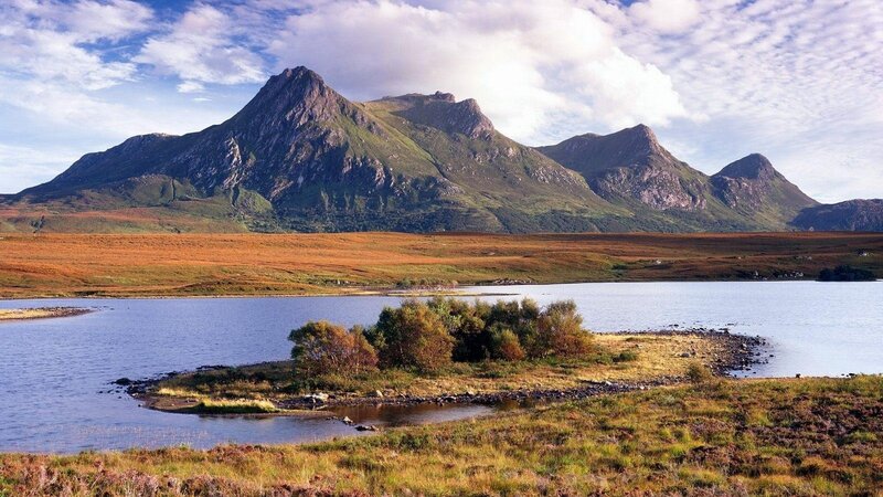 Mountain Range and Lake — Blue, Serene, Afternoon, Photograph, Island, Grassland