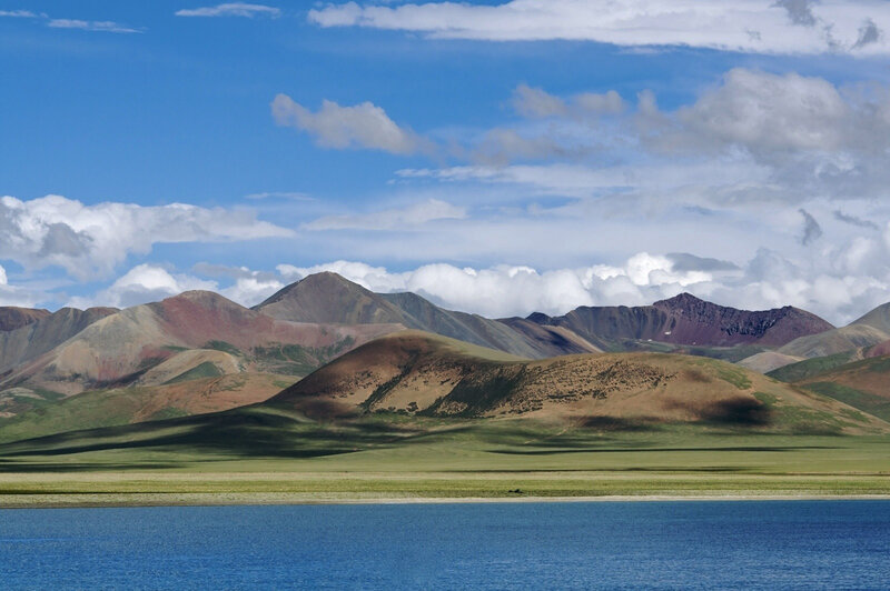 Mountain Range and Lake — Blue, Serene, Afternoon, Photograph, Mountains, Grassland