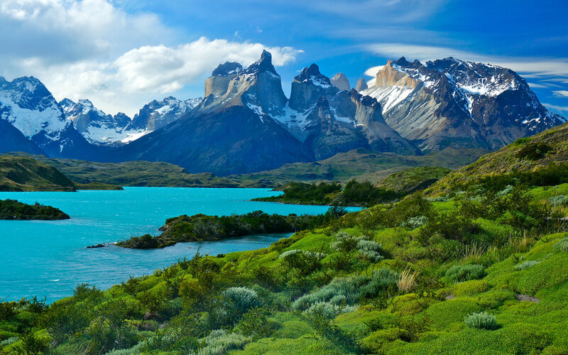 Mountain Range and Lake — Blue, Serene, Afternoon, Photograph, Mountains, Sky, Vegetation