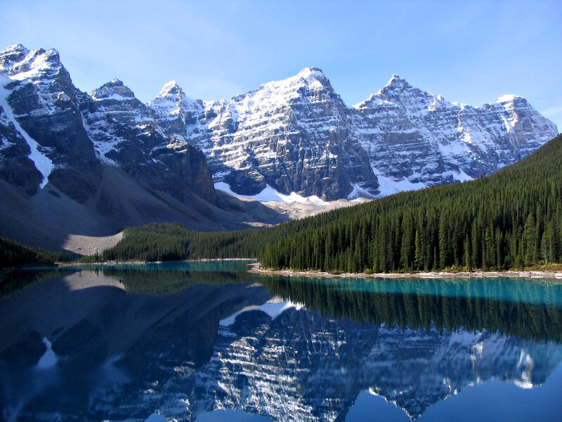 Mountain Range and Lake — Blue, Serene, Afternoon, Photograph, Snow-capped Peaks