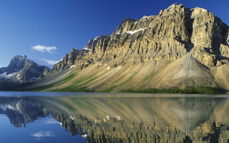 Mountain Range and Lake — Blue, Serene, Afternoon, Photograph, Snow, Sky