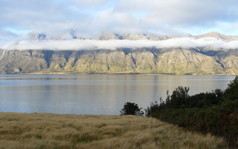 Mountain Range and Lake — Blue, Serene, Morning