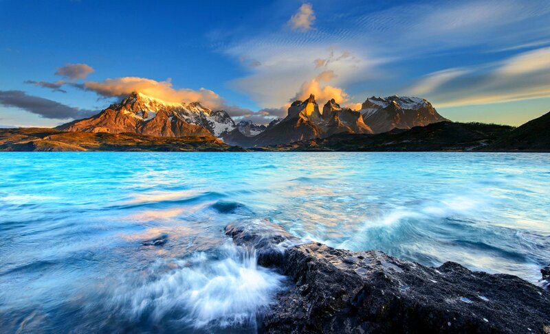 Mountain Range and Lake — Blue, Serene, Sunset, Photograph, Mountains