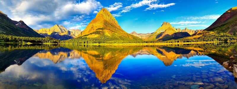 Mountain Range and Lake — Blue, Serene, Sunset