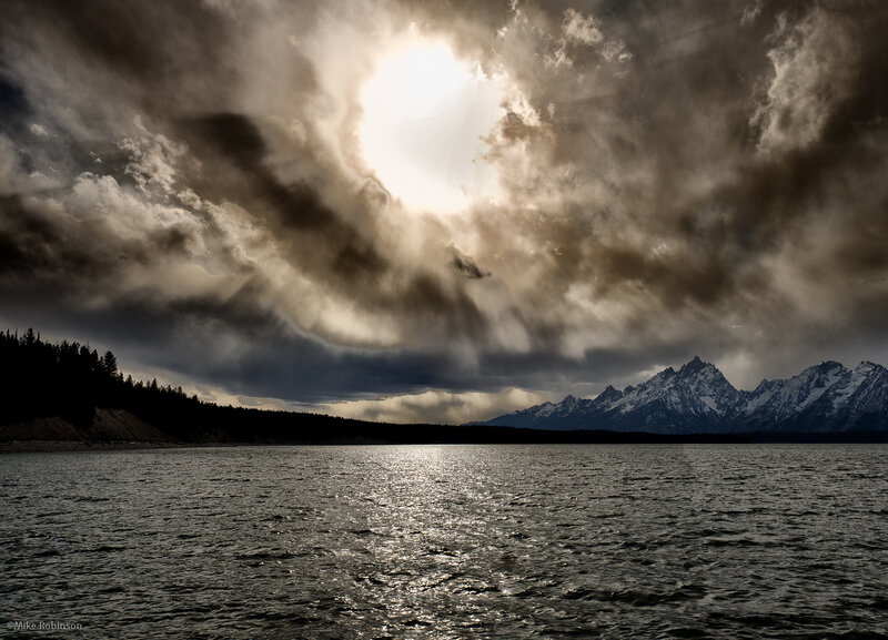 Mountain Range and Lake — Gray, Dramatic