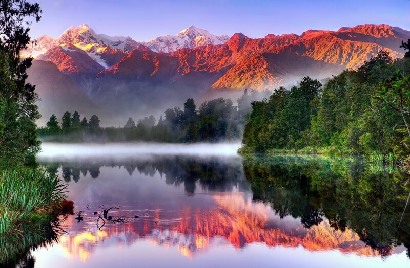 Mountain Range and Lake — Red, Serene